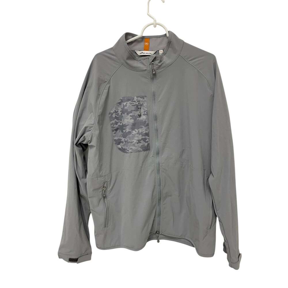 Peter Millar Full Zip Golf Jacket Mens XL Gray Camouflage Pocket Mock Neck NWT